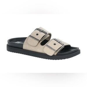 Madden NYC Women’s Two-Band Buckle Sandals in Beige